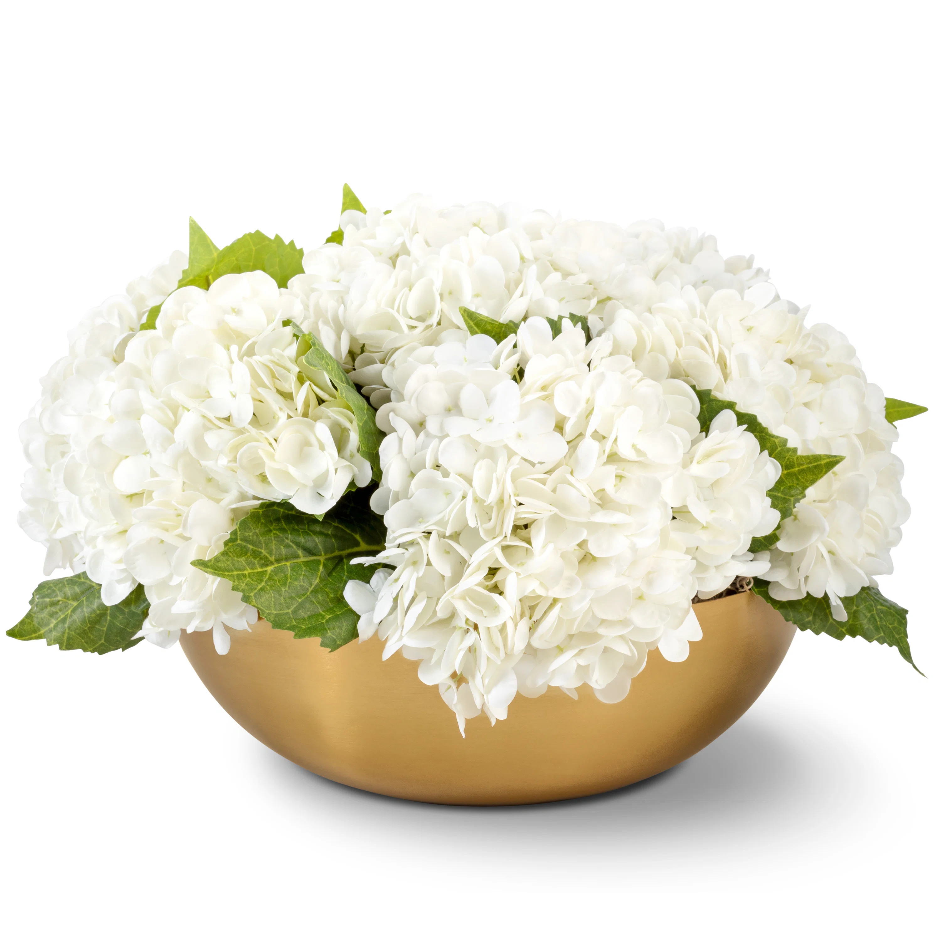 Ian Realtouch Hydrangea Arrangement in Large Gold Bowl | Wayfair North America
