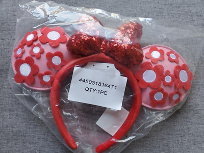 Disney Parks Valentine's Day Minnie Mouse Pink Red Flower Ear Headband SEALED  | eBay | eBay US
