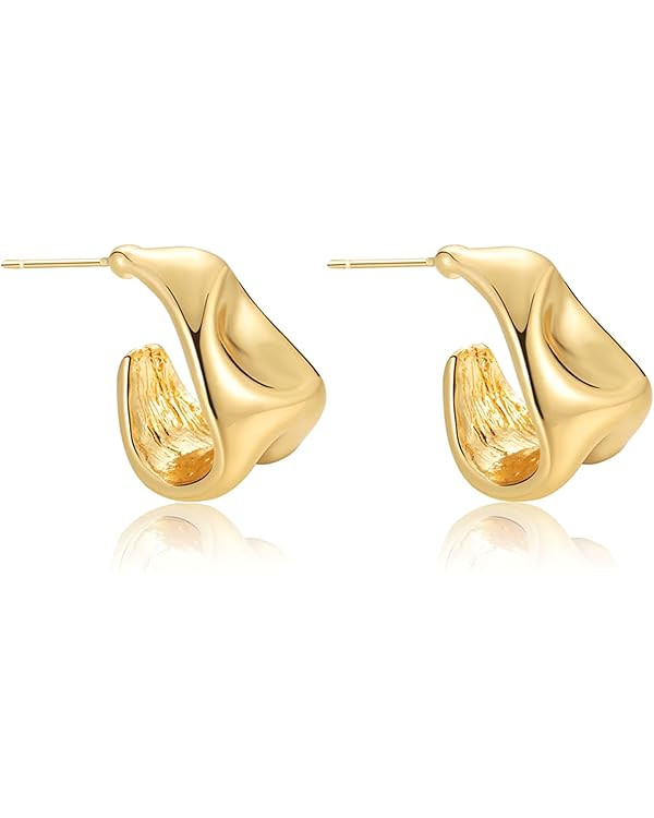 Amicon Chunky Gold Stud Earrings for Women 14k Gold Plated Hypoallergenic Gold Earrings Gold Stat... | Amazon (US)