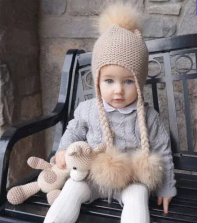 Kids Baby Girls Boys Winter Fall Spring Real Fur Pom Pom Cute - Etsy | Etsy (US)