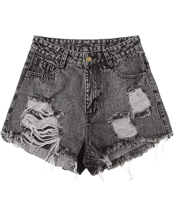 WDIRARA Women's High Waisted Raw Hem Distressed Ripped Casual Denim Shorts | Amazon (US)
