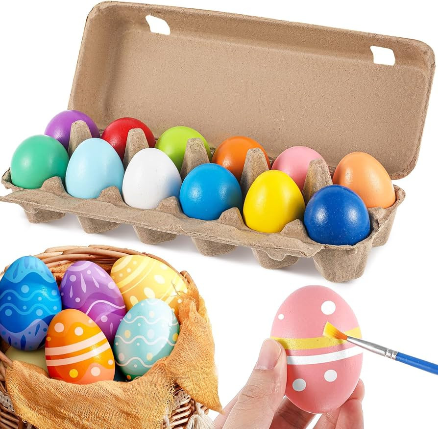 12 Pcs Easter Wooden Eggs for Crafts Easter Colorful Fake Eggs Wooden Pastel Colored Decorative C... | Amazon (US)