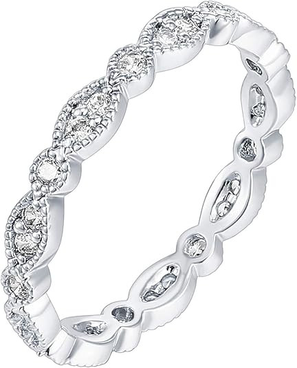 PAVOI 14K Gold Plated Cubic Zirconia Band | Round Milgrain Eternity Bands | Gold Rings for Women | Amazon (US)