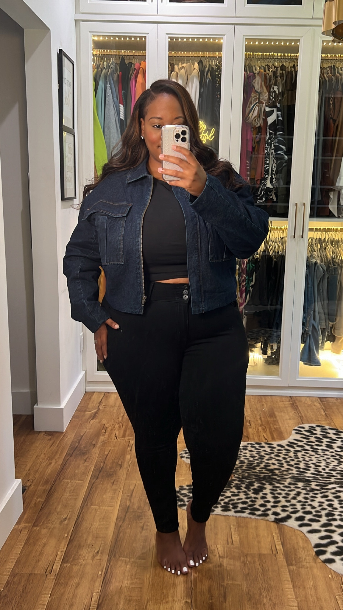Cropped denim Moto jacket and plus size skinny jeans

#LTKPlusSize #LTKStyleTip