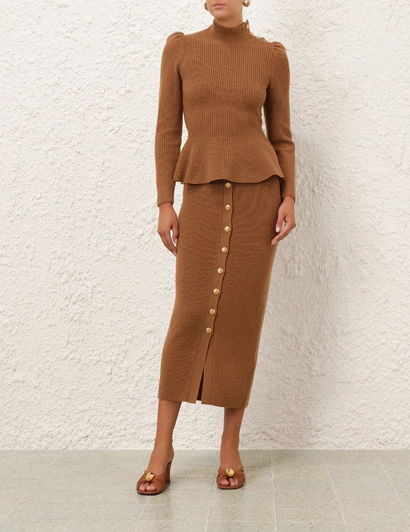 Crush Buttoned Tube Midi Skirt | ZIMMERMANN (US, CA, EU, MENA)