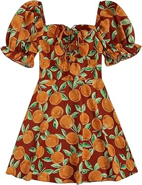 Floerns Women's Summer Drawstring Sweetheart Neck Puff Sleeve A Line Short Dress | Amazon (US)