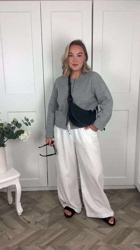 Abercrombie & fitch, Marks and spencer, Polene, Birkenstock, Celine, Jon richard jewellery, grey cardigan, linen trousers, wide leg trousers, white trousers, crossbody bag, casual outfits

#LTKeurope #LTKsummer #LTKstyletip