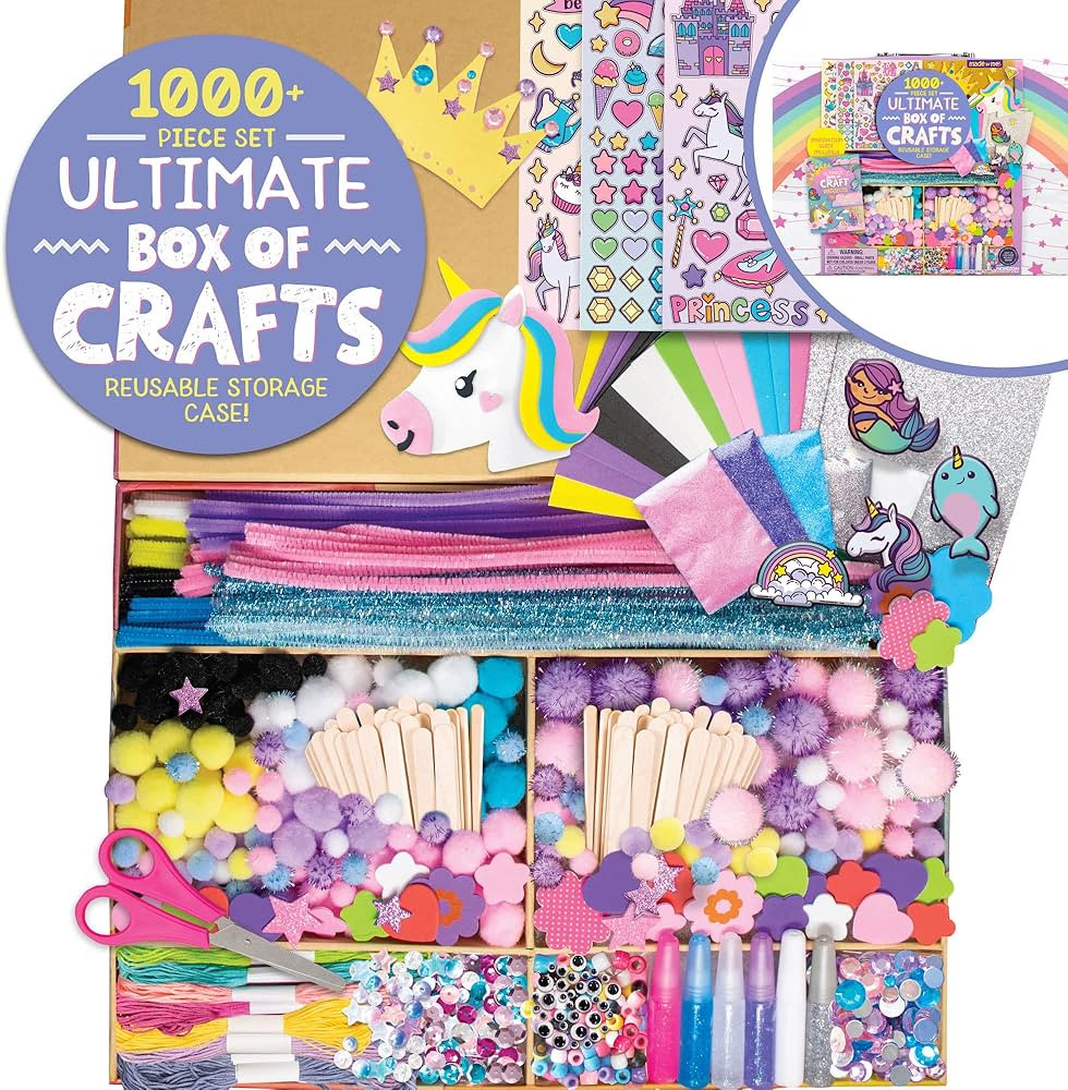 Made By Me Ultimate Craft Box, Unicorn Craft Kit, 1000 Piece Set, Reusable Storage Case, Preschoo... | Amazon (US)