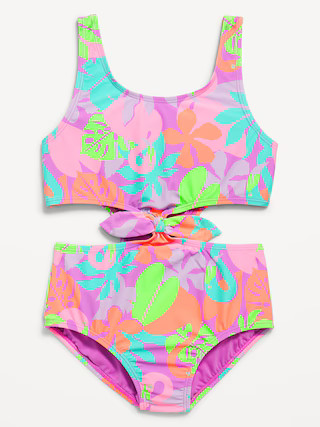 Printed Side Cutout Tie-Knot One-Piece Swimsuit for Girls | Old Navy (US)
