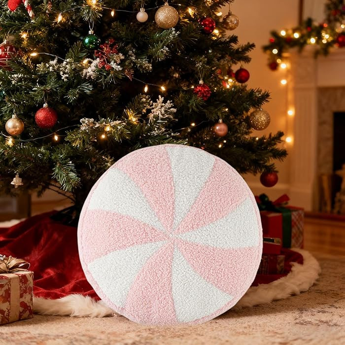 Candy Cane Pillow, Christmas Candy Cane Shaped Throw Pillow, White and Pink Stuffed Lollipop Plus... | Amazon (US)
