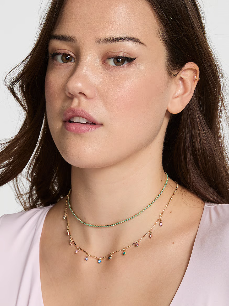 Buy Gold 2-Piece Multi-Stone Layered Necklace Set, Shiny Gold - Order Jewelry online - Victoria's... | Victoria's Secret (US / CA )