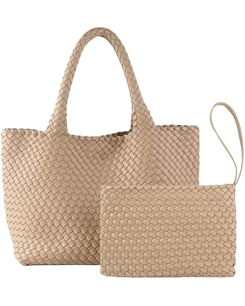 Queenoris Woven Bag for Women, Vegan Leather Tote Bag Large Summer Beach Travel Handbag and Purse... | Amazon (US)