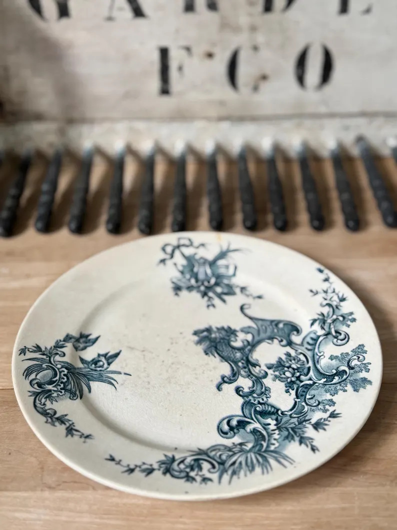 Antique French Transferware Plate Floral Arabesque Pattern Antique French Blue and White Plate Fr... | Etsy (US)
