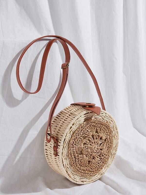 Crochet Detail Round Crossbody Bag | SHEIN