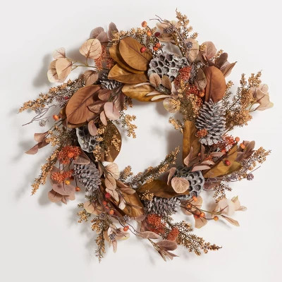 Faux 32" Eucalyptus & Lotus Wreath W/ Pine Cones - Multicolored - Safavieh | Target