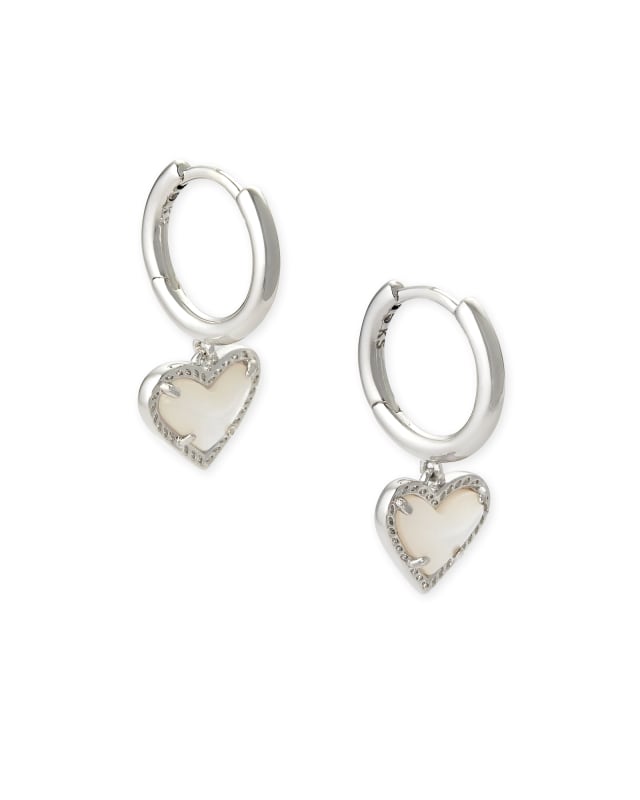 Ari Heart Silver Huggie Earrings in Ivory Mother-of-Pearl | Kendra Scott