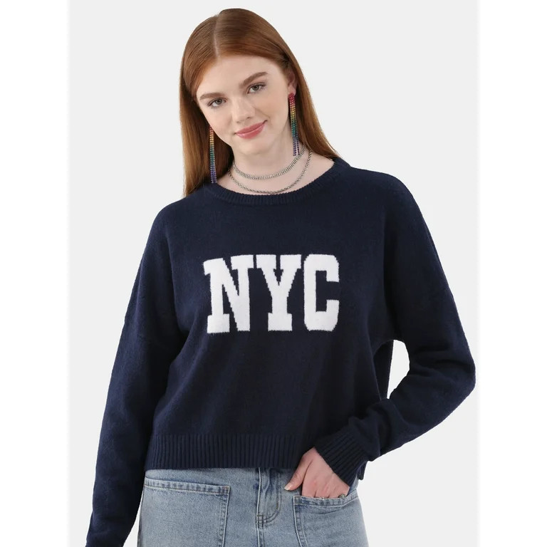 No Boundaries Cropped Conversation Sweater, Midweight, Women’s and Women's Plus Sizes XXS-2XL -... | Walmart (US)