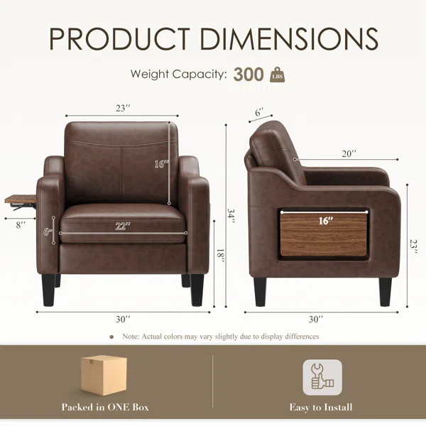 Wide Upholstered Accent Chair Faux Leather Armchair | Wayfair North America