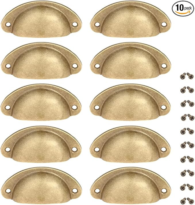 Yetaha Golden Antique Cabinet Drawer Pulls, Vintage Brass Cup Knobs for Dresser Cupboard Cabinet ... | Amazon (US)