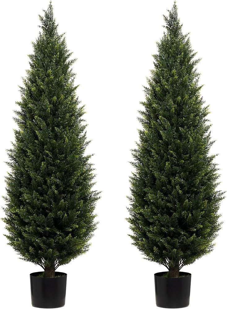 Two 4FT Artificial Cedar Trees Artificial Pine Tree UV Resistant Potted Plant Artificial Outdoor Tree Artificial Plants for Indoor Outdoor Garden Home Decor | Amazon (US)