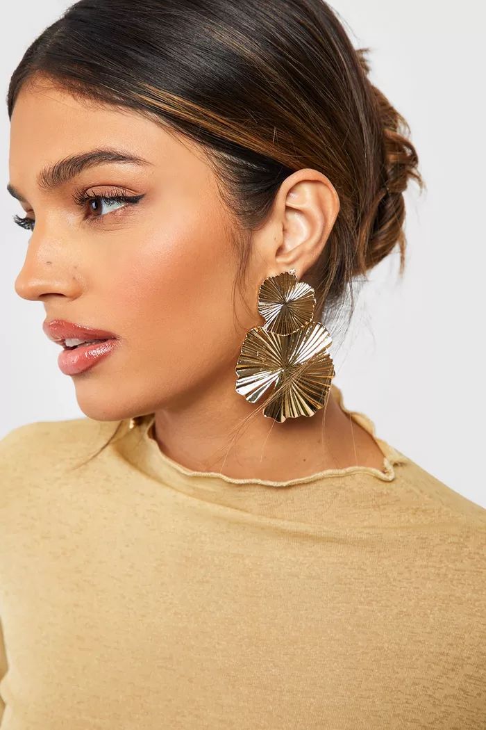 Polished Oversized Floral Earrings | boohoo (US & Canada)