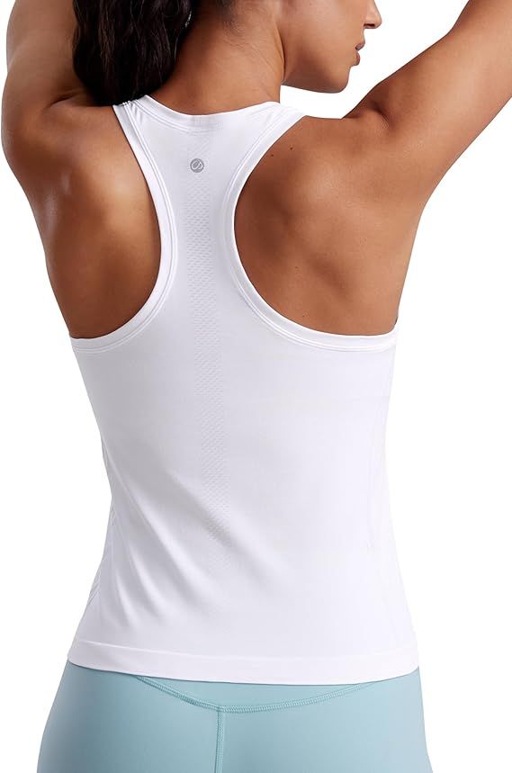 CRZ YOGA Seamless Womens Tank Tops Racerback Breathable Workout Sleeveless Top High Neck Running ... | Amazon (US)