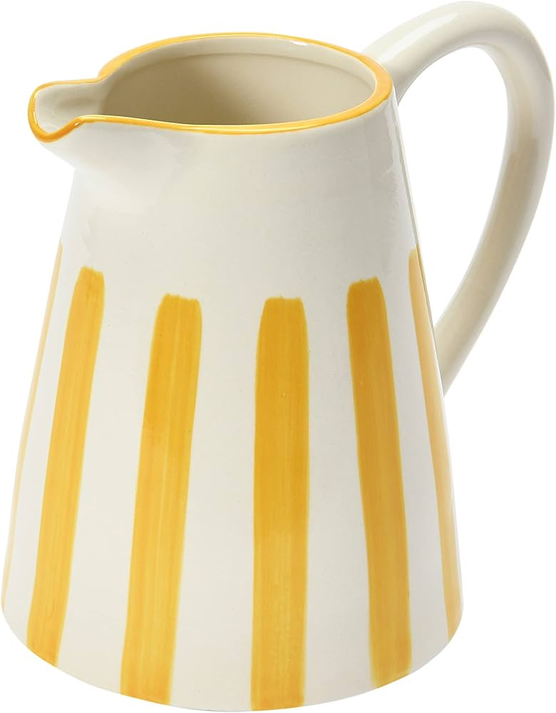 Creative Co-Op Stoneware, Yellow Pitcher, 7", White & Yellow | Amazon (US)