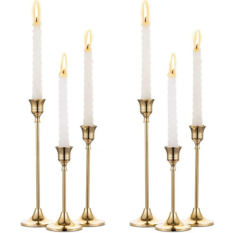 Sziqiqi Gold Candlestick Holder Brass Taper Candle Holders Set of 6 | Walmart (US)