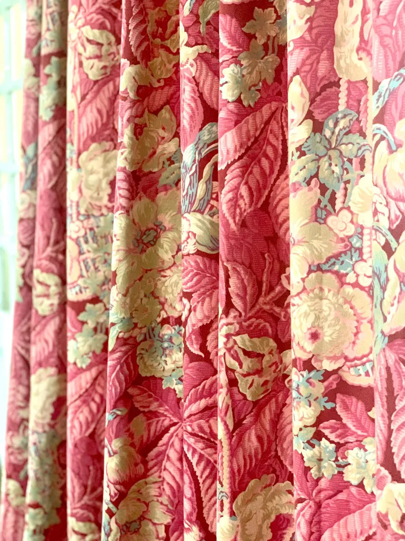 Vintage French Chintz Curtains: Pink Floral, Fully Lined 99" - Etsy | Etsy (US)
