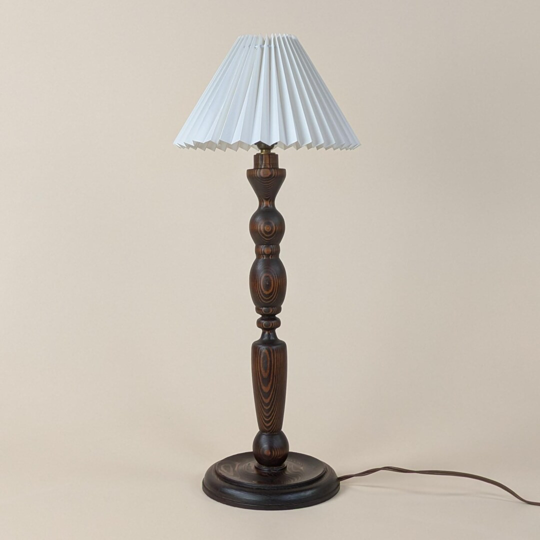 Tall Vintage French Wood Table Lamp Turned Wood Lamp & Pleated Lampshade 1950s Original Lighting ... | Etsy (US)