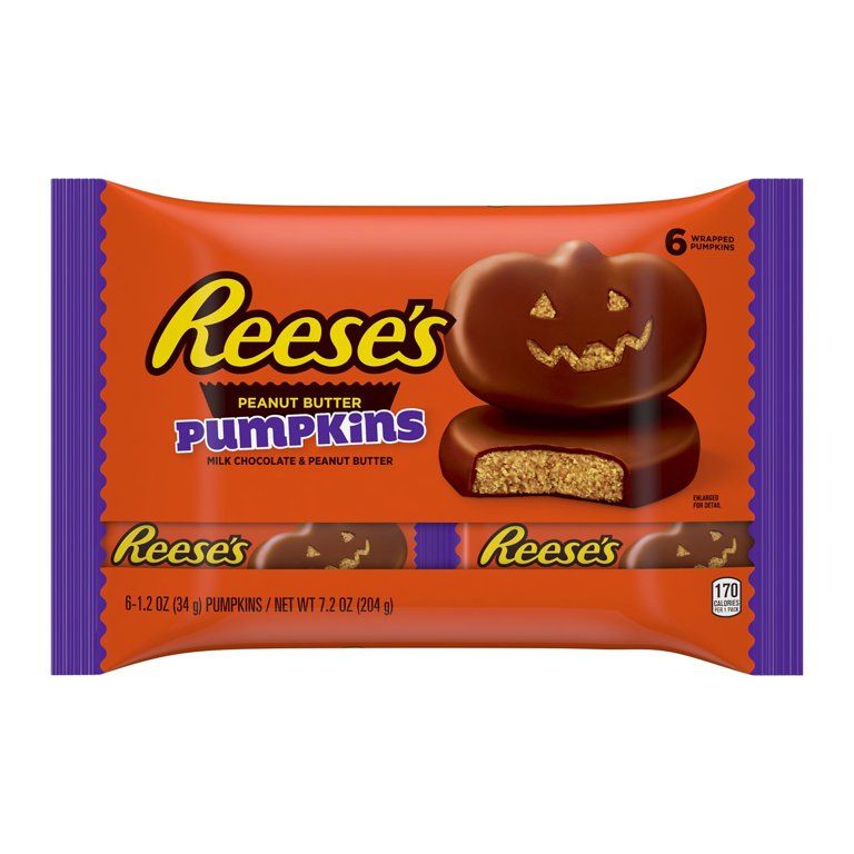 REESE'S, Milk Chocolate Peanut Butter Pumpkins Candy, Halloween, 1.2 oz, Packs (6 Count) | Walmart (US)