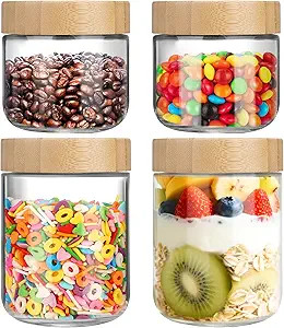 OcePor 4 Pack Glass Jars with Bamboo Lids, Over Night Oats Container with Airtight Lid, Glass Sna... | Amazon (US)