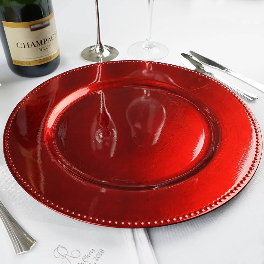 TABLECLOTHSFACTORY 6 pcs 13" Red Beaded Round Charger Plates for Tabletop Decor | Amazon (US)
