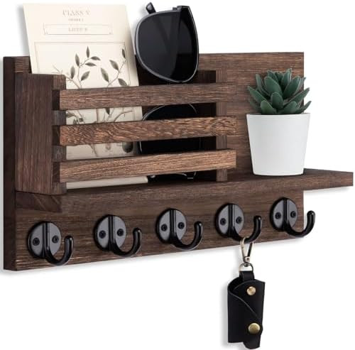 Mail Organizer for Wall Mount – Key Holder with Shelf Includes Letter Holder and Hooks for Coat... | Amazon (US)