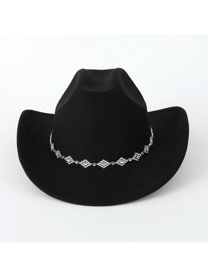 1pc Women's Solid Color Diamond Shaped Sequined Decoration Western Cowboy Hat, Elegant Casual Sma... | SHEIN