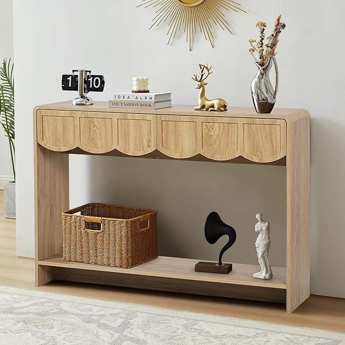 ORRD Console Table with Drawers, Mid-Century 43 Inches Narrow Entryway Table with Open Storage Sh... | Amazon (US)