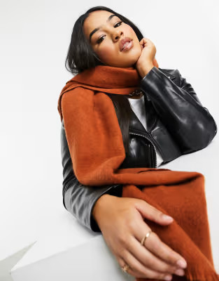 ASOS DESIGN supersoft long woven scarf with raw edge in conker | ASOS (Global)
