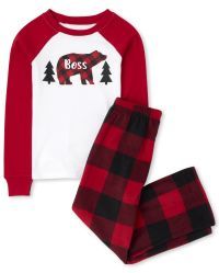 Unisex Kids Matching Family Bear Buffalo Plaid Snug Fit Cotton And Fleece Pajamas | The Children's Place