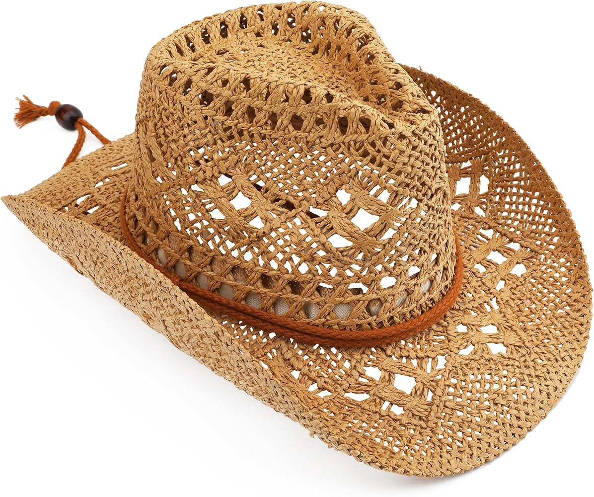 Adult Straw Sun Beach Western Cowgirl Cowboy Hat for Women | Amazon (US)