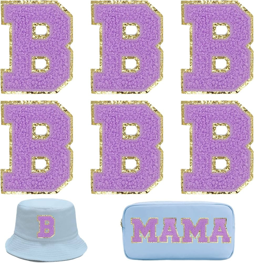 Letter Patches 6 Pcs Varsity Chenille Iron on Letters Patchs for Clothing Jackets Backpacks Glitt... | Amazon (US)