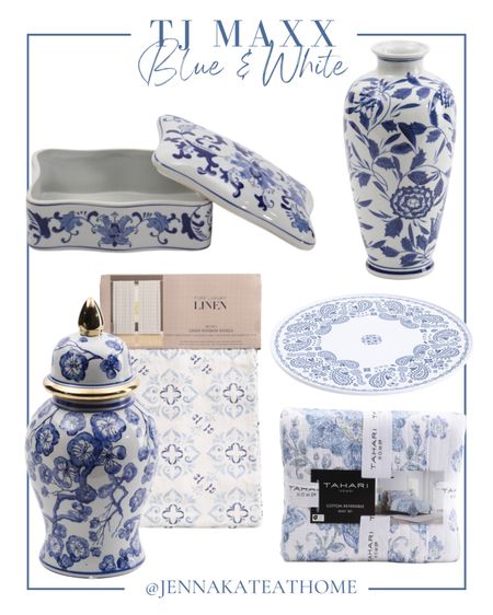 Grab these blue and white home decor items from TJ Maxx, including linen curtains, hibiscus Temple jar, Chinoiserie decorative vase, and rectangular box and Tahari quilt, coastal style home decor



#LTKFamily #LTKHome