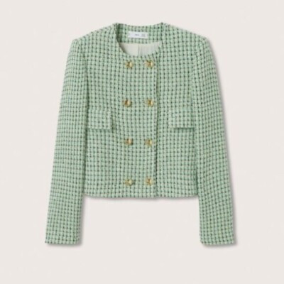NWT MNG Double-breasted tweed jacket Blazer God Button Green Medium  | eBay | eBay US