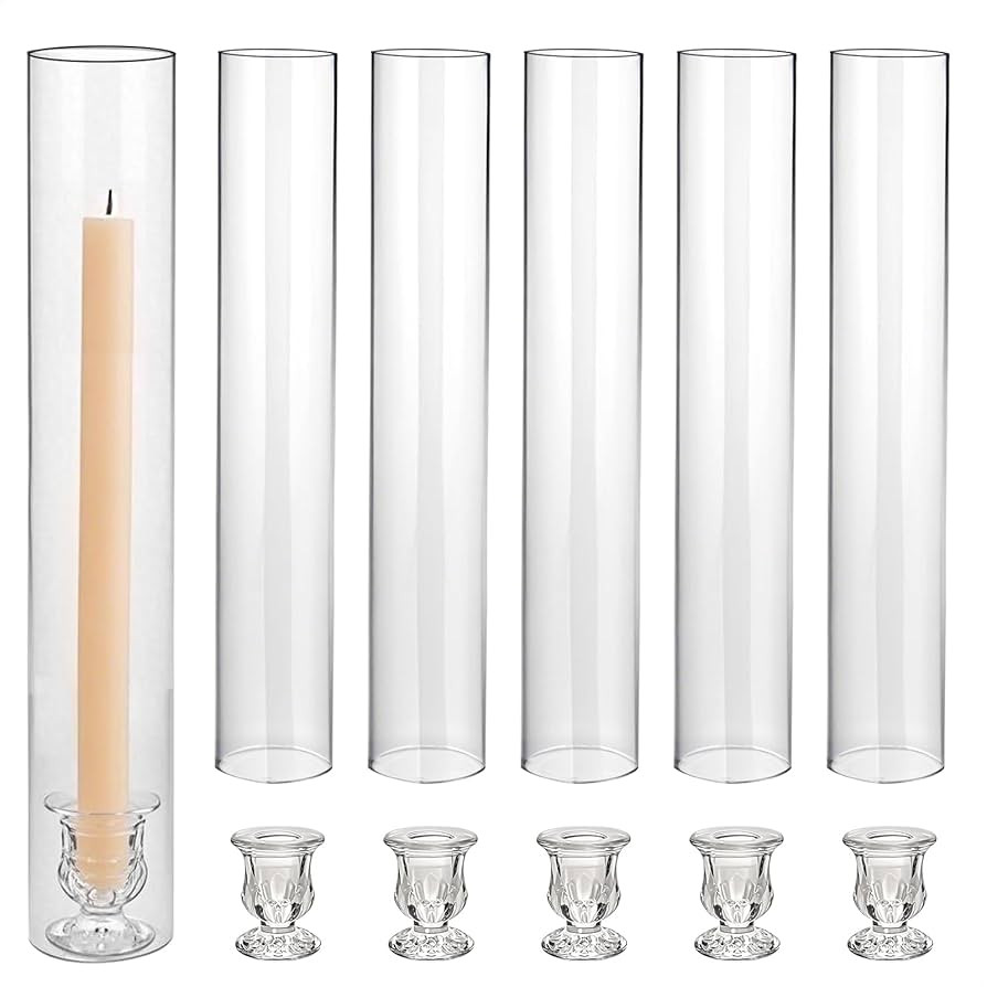 CHILL RECIPE Glass Hurricane Candlestick Holders Clear 14" Tall Cylinder Candleholder Chimney Tub... | Amazon (US)