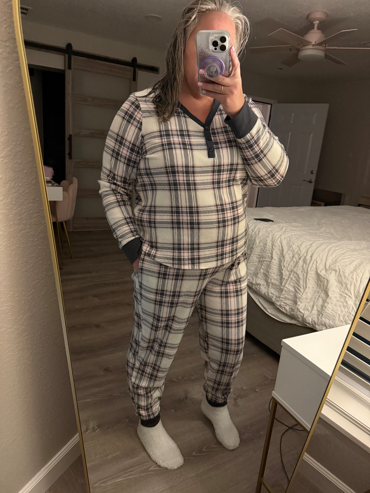 Slipped into the softest plaid cocoon tonight and honestly… Walmart did that. This Joyspun 3-piece pajama set is pure “curl up and exhale” energy. Waffle knit, comfy joggers, fuzzy socks, the whole cozy constellation. Perfect for slow nights, early mornings, and every chapter in between. 🌙🤍
Linking this best-seller for my fellow comfort seekers.

#LTKFindsUnder50 #LTKHoliday #LTKGiftGuide