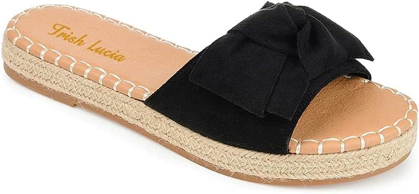 Trish Lucia Womens Espadrilles Slide Sandals Bowknot Open Toe Platform Summer Flat Sandals | Amazon (US)