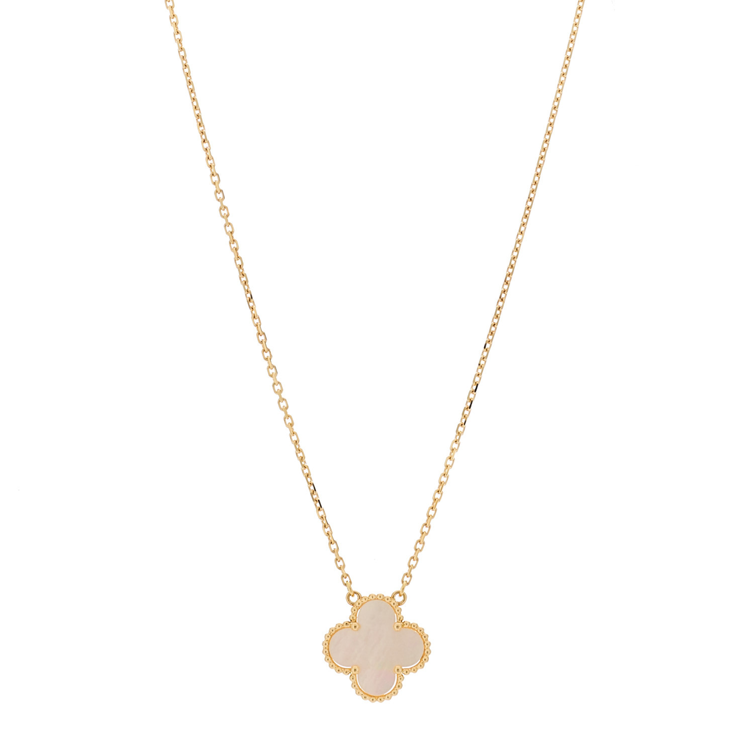 18K Yellow Gold Mother of Pearl Vintage Alhambra Pendant Necklace | FASHIONPHILE (US)