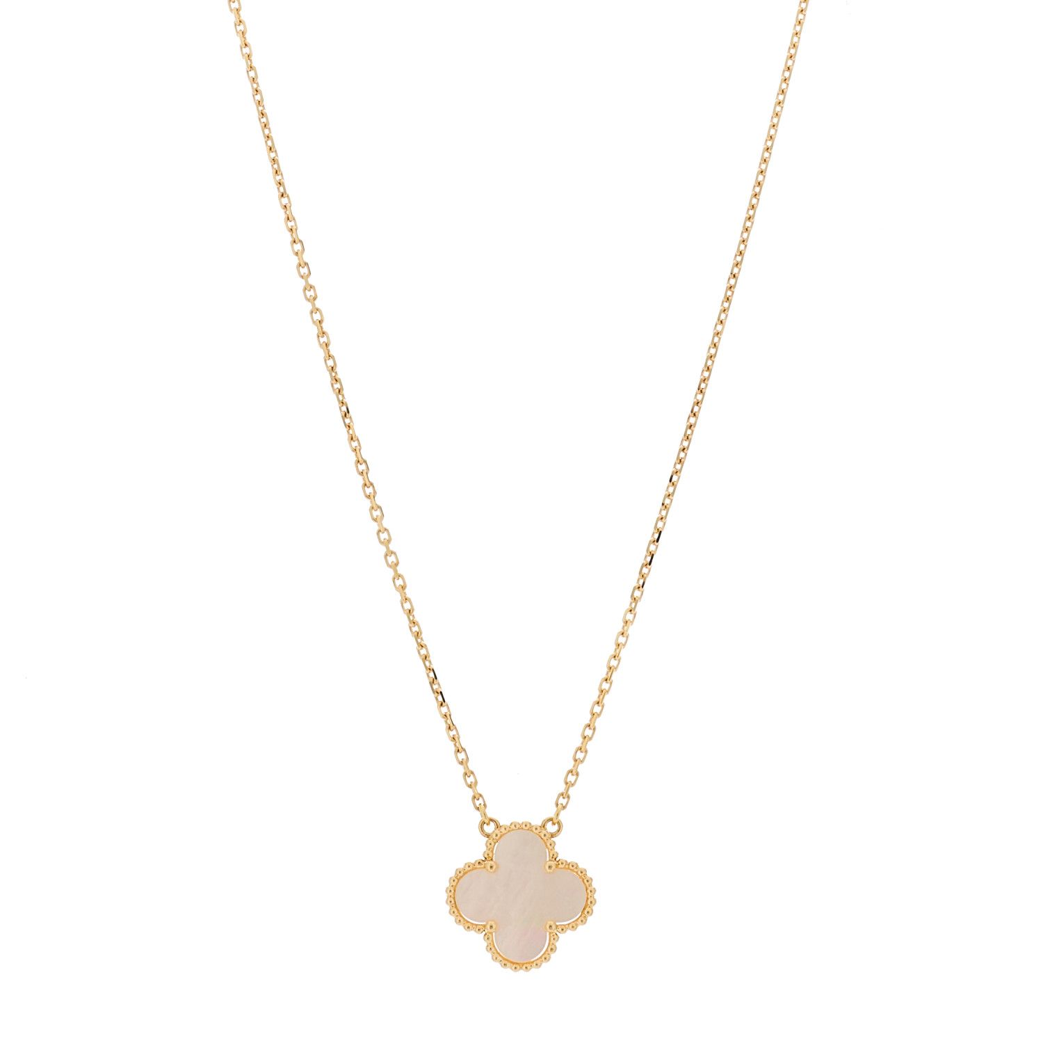 18K Yellow Gold Mother of Pearl Vintage Alhambra Pendant Necklace | FASHIONPHILE (US)