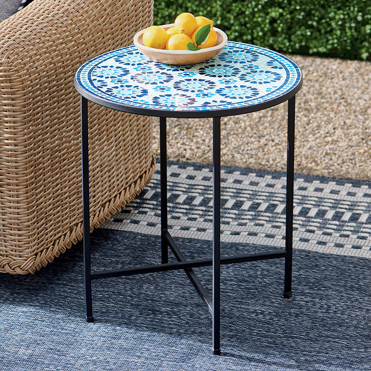 Abba Outdoor Outdoor Side Table - Blue - Grandin Road | Grandin Road