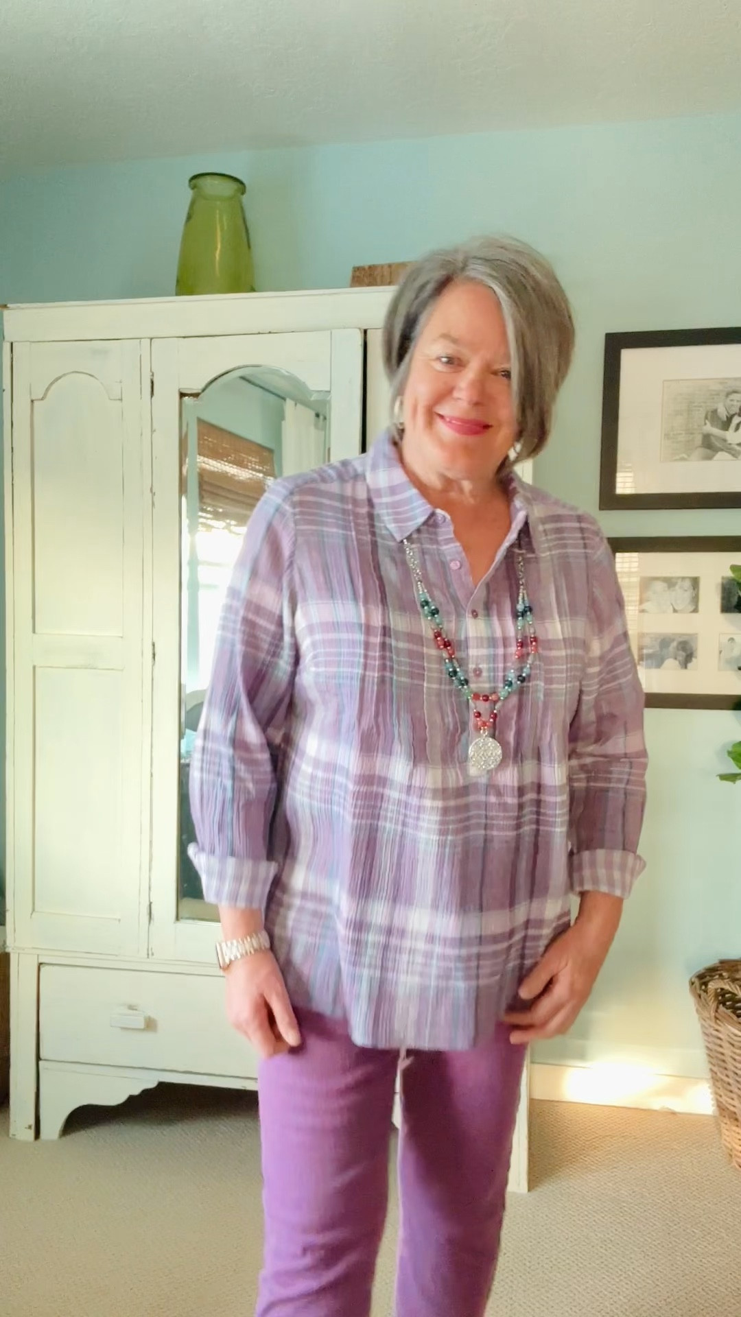 Really cute colorful spring outfit from @coldwatercreek I’s the perfect spring outfit to put on without much effort! 

A plaid gauzy tunic top with gingham pattern underneath. 

Add the beautiful beaded necklace with silver medallion. 

Stretchy straight leg jeans perfect for all day wear with Birkenstock sandals. 
#coldwatercreekpartner #ad #springoufit 

#LTKdayinmylife #LTKMidsize #LTKootd