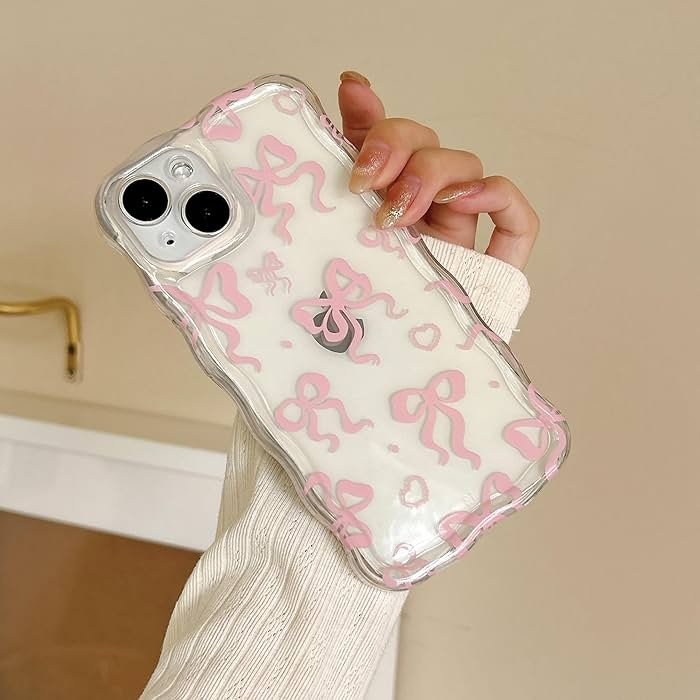 UEEBAI Cute Bow Case for iPhone 14 Plus/15 Plus, Wavy Ribbon Bow Case Pretty Aesthetic Case Cute ... | Amazon (US)